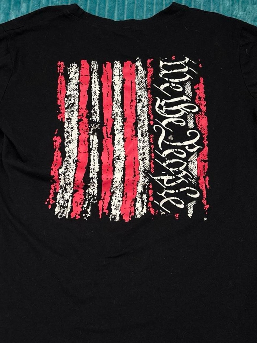Black Graphic Men's T-Shirt with Red & White Stripes